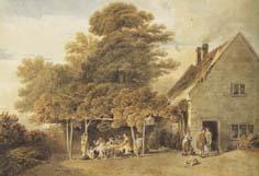 Figures outside a roadside inn (mk47), Edmund Dorrell